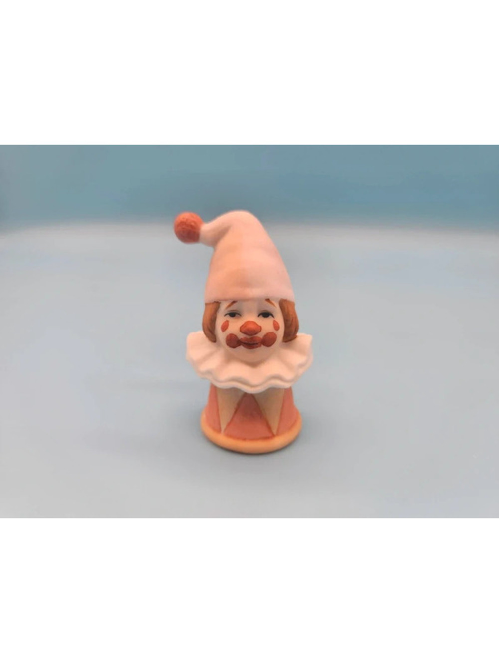 Vintage Enesco Porcelain Clown Figurine Pink White Jester 2"